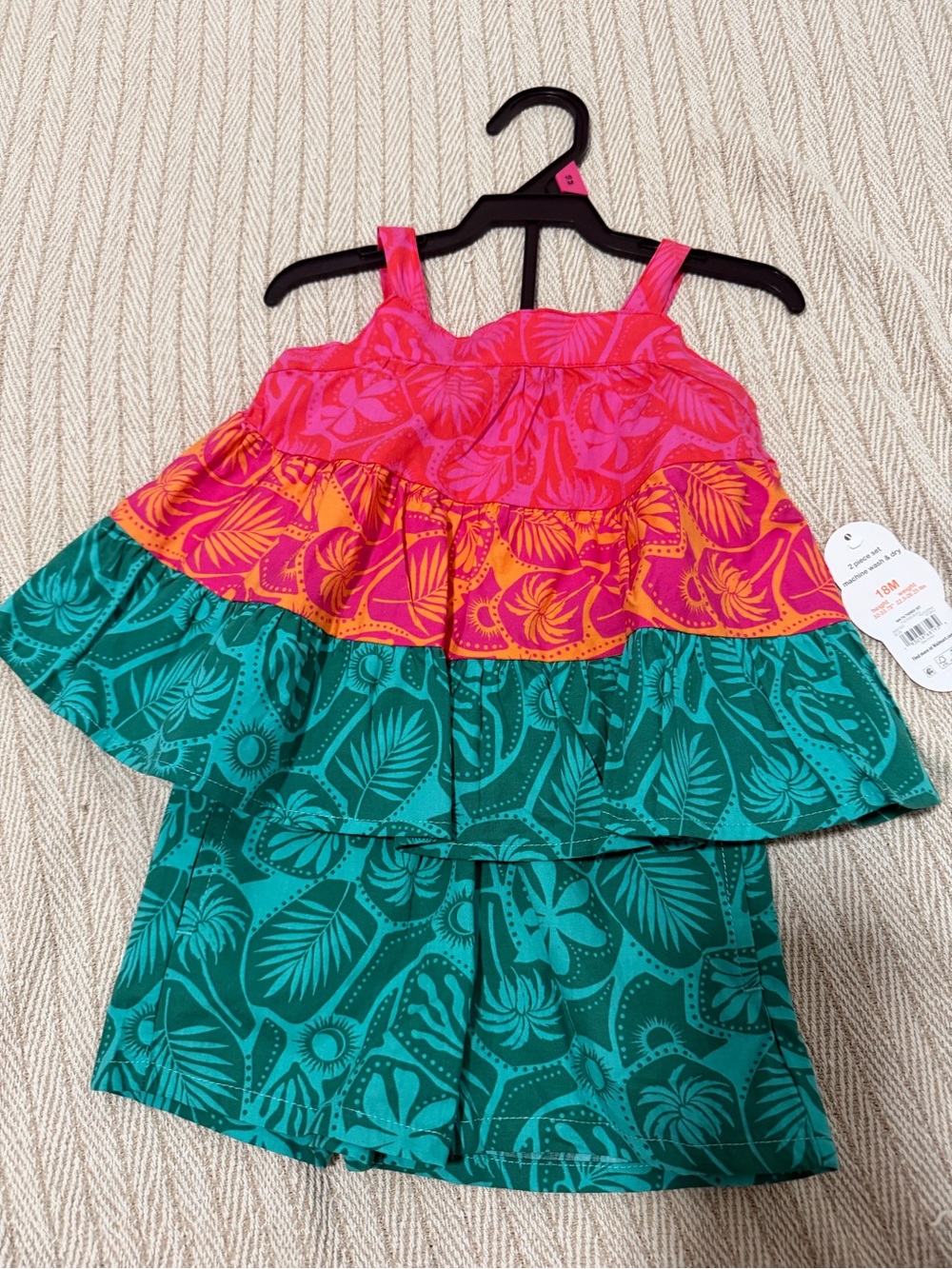 wonder nation Pink/Orange/Green Tiered Tropical Tank & Skort Set